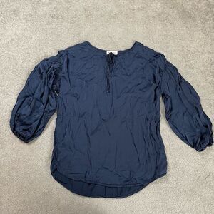 Michael Stars Womens Small Blouse Blue Keyhole Tie Neck Balloon Sleeves NWOT